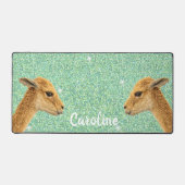 Schattigee Llama op groene Mint Glitter Gepersonal Bureaumat (Voorkant)