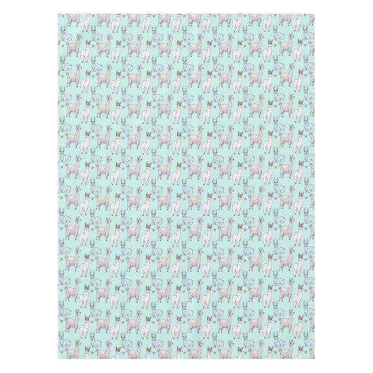 Schattigee Llama Pattern Illustratie op Groen Tafelkleed (Voorkant)