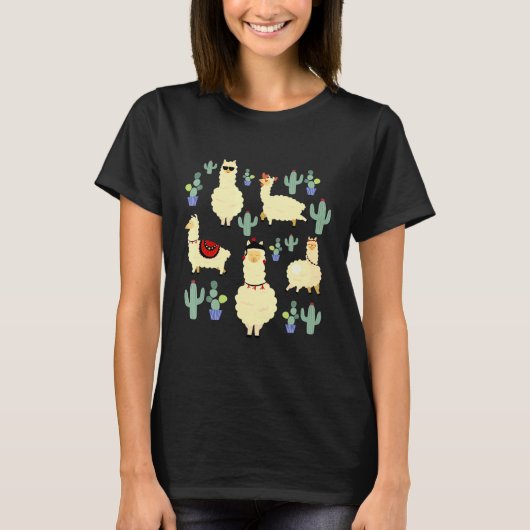Schattigee Llama Squad Pose voor Afbeelding Cactus T-shirt (Voorkant)