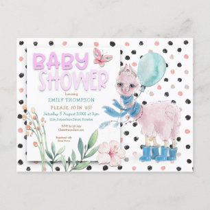 Schattigee Llama Wellies Stippen Roze Baby shower Uitnodiging Briefkaart