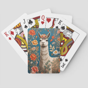Schattigee Llama William Morris Geïnspireerd Bloem Pokerkaarten