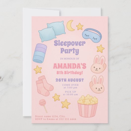 Schattigee logeerpartij Verjaardagsstijl in Roze Kaart (Voorkant)