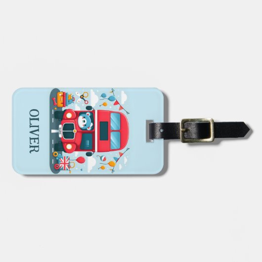 Schattigee London Double Deck Bus en Teddy Bear Bagagelabel (Voorkant horizontaal)