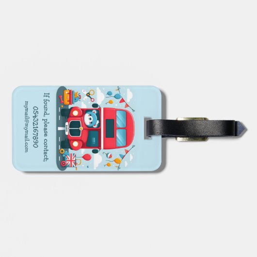 Schattigee London Double Deck Bus en Teddy Bear Bagagelabel (Achterkant horizontaal)