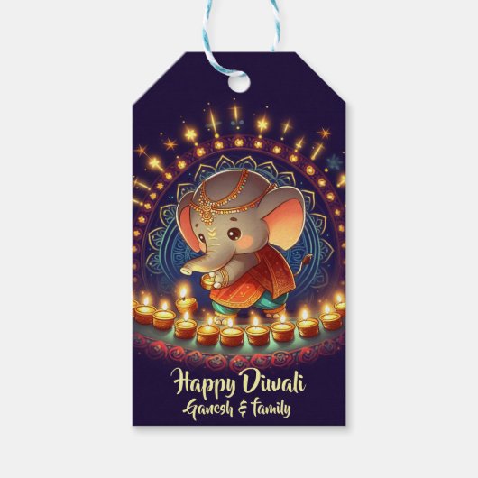Schattigee Lord Ganesh Diwali Cadeaulabel (Voorkant)