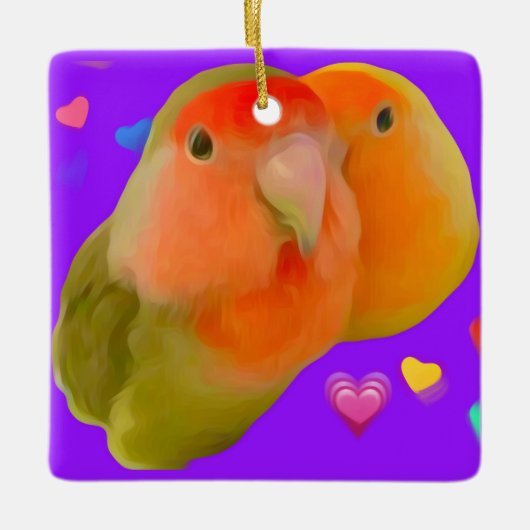 Schattigee Lovebird hanging vierkant ornament (Voorkant)