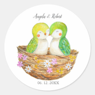 Schattigee Lovebirds Unique Wedding Favoriet Ronde Sticker