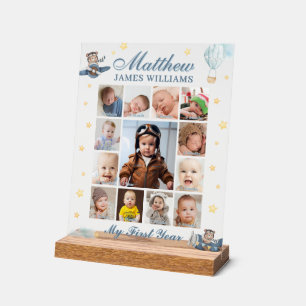 Schattigee Luchtvaart Beer Baby Boy Fotocollage 1e Acryl Bord