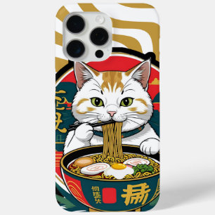 Schattigee Lucky Cat Eten Ramen Bowl Illustratie iPhone 15 Pro Max Hoesje