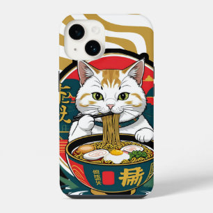 Schattigee Lucky Cat Eten Ramen Bowl Illustratie iPhone 14 Hoesje