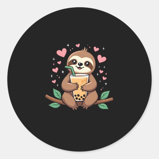 Schattigee Luiaard Boba Bubble Milk Tea Kawaii Vro Ronde Sticker (Voorkant)