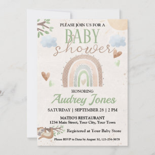Schattigee Luiaard en Boho Rainbow Baby shower Kaart