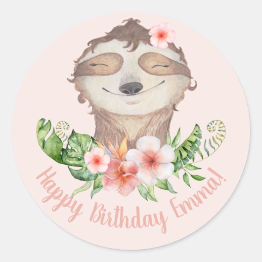 Schattigee luiaard gepersonaliseerd Happy Birthday Ronde Sticker (Voorkant)