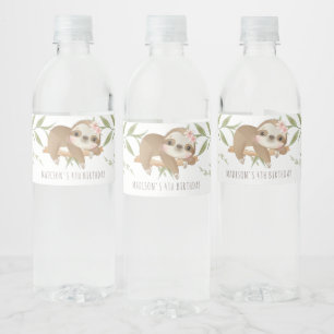 Schattigee luiaard gepersonaliseerd meisje verjaar waterfles etiket