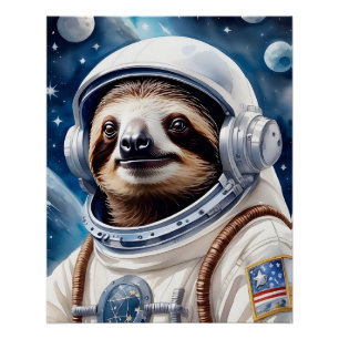 Schattigee luiaard in astronautenpak in de ruimte perfect poster