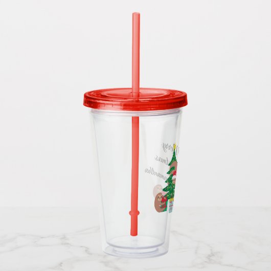 Schattigee luiaard kerstboom gepersonaliseerd acryl drinkbeker (Rechts)