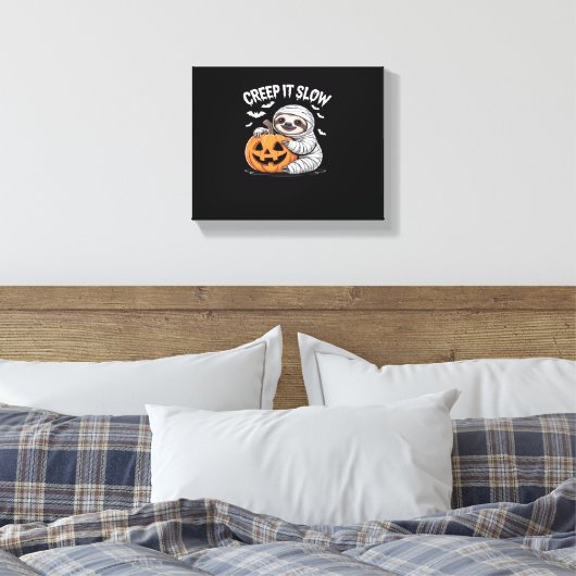 Schattigee Luiaard Lovers Funny Halloween Pumpkin  Canvas Afdruk (Insitu (Slaapkamer))