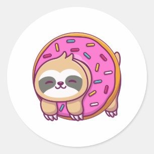 Schattigee luiaard met donut cartoon ronde sticker