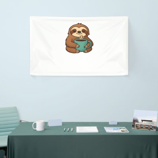 Schattigee Luiaard met Koffie Mok – Gezellig Relax Spandoek (Beurs)