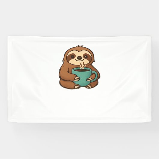 Schattigee Luiaard met Koffie Mok – Gezellig Relax Spandoek (Horizontaal)