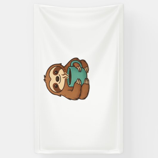 Schattigee Luiaard met Koffie Mok – Gezellig Relax Spandoek (Verticaal)