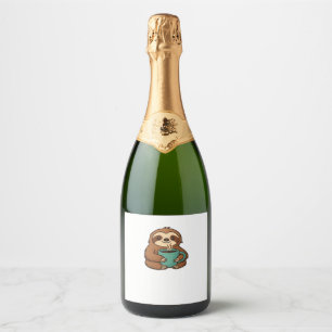 Schattigee Luiaard met Koffie Mok – Gezellig Relax Sparkling Wijnetiket