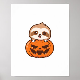 Schattigee luiaard met pompoen Halloween Cartoon V Poster