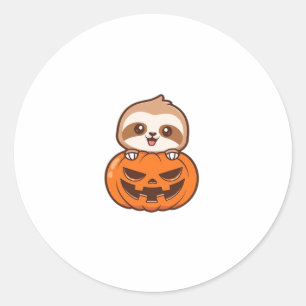 Schattigee luiaard met pompoen Halloween Cartoon V Ronde Sticker