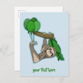 Schattigee luiaard met verjaardagsfeestballonnen uitnodiging briefkaart (Voorkant / Achterkant)