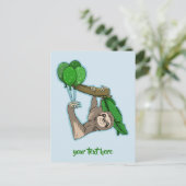 Schattigee luiaard met verjaardagsfeestballonnen uitnodiging briefkaart (Staand voorkant)