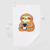 Schattigee luiaard Ontspannen met Hot Coffee Premi Golfhanddoek (Insitu)