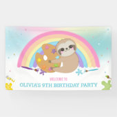 Schattigee luiaard regenboogverf kunst verjaardags spandoek (Horizontaal)