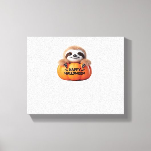 Schattigee luiaard zit in een pompoen. Tekst Happy Canvas Afdruk (Voorkant)