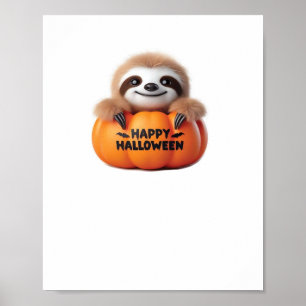 Schattigee luiaard zit in een pompoen. Tekst Happy Poster