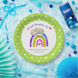 Schattigee luiaards Baby shower Sweet Boho Regenbo Papieren Bordje