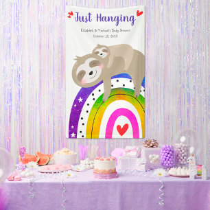 Schattigee Luiaards Regenboog Baby shower Fun Mode Spandoek