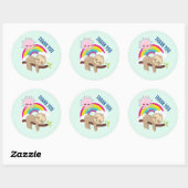 Schattigee luie luiaard met zon & regenboog dank u ronde sticker (Vel)