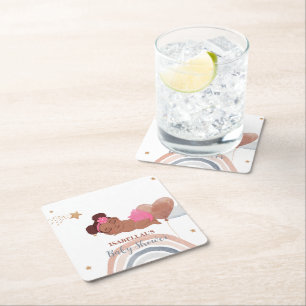 Schattigee maanster Afro-Amerikaans kinder baby sh Vierkante Kartonnen Onderzetter