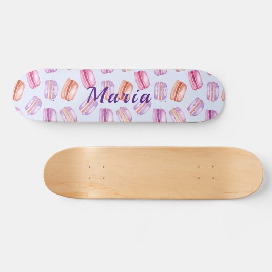 Schattigee macarons aangepaste naam skateboard (Horizontaal)
