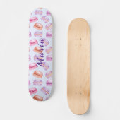 Schattigee macarons aangepaste naam skateboard (Voorkant)