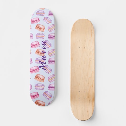 Schattigee macarons aangepaste naam skateboard (Voorkant)