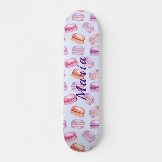 Schattigee macarons aangepaste naam skateboard (Voorkant)