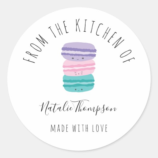 Schattigee Macarons Uit de keuken van bakken Zelfg Ronde Sticker (Voorkant)