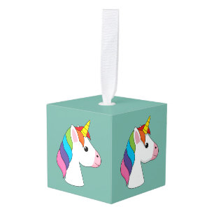 Schattigee Magische Eenhoorn met Kleurrijk Haar Kubus Ornament