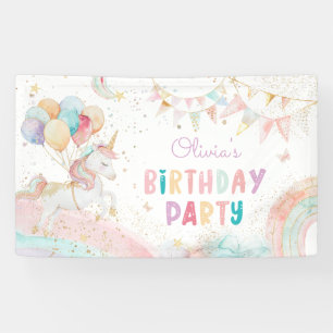 Schattigee magische eenhoorn regenboog verjaardags spandoek