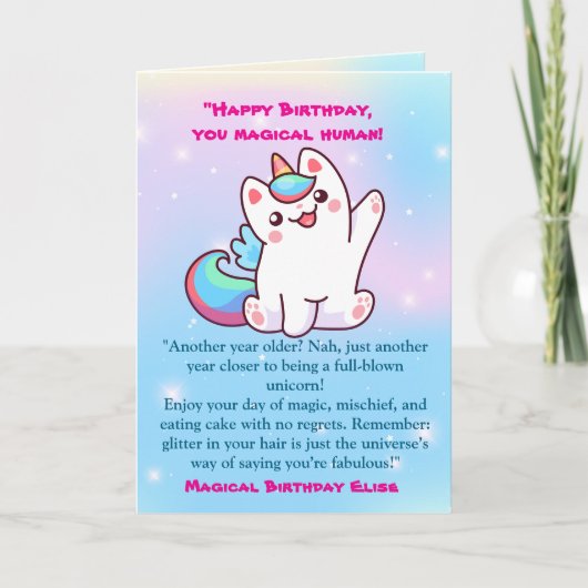 Schattigee Magische Grappige Kat Eenhoorn Verjaard Kaart (Voorkant)