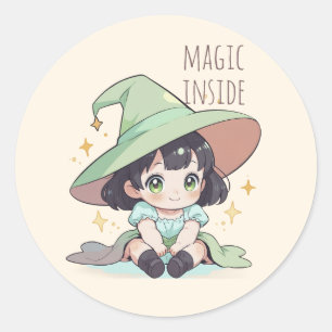 Schattigee magische Kawaii Baby meisje heks Ronde Sticker