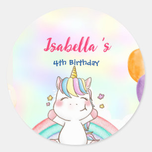 Schattigee magische regenboog eenhoorn Happy Birth Ronde Sticker