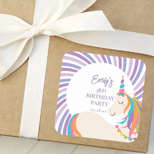 Schattigee magische regenboog eenhoorn meisje verj vierkante sticker