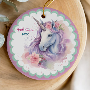 Schattigee magische roze eenhoorn meisje vakantie keramisch ornament